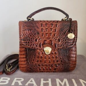 Brahmin Pecan Melbourne Crossbody Shoulder Bag Crocodile Embossed Leather